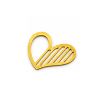 A gold-colored metal heart-shaped pin with diagonal cutout slats, shown on a plain white background.