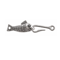 Hooked Fishy Hook & Eye Clasp in Antique Silver with detailed scrollwork fish design.