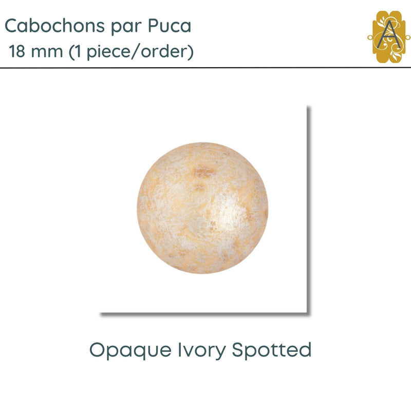 Cabochon par Puca, 18mm, Ivory Spotted - The Argus Collection