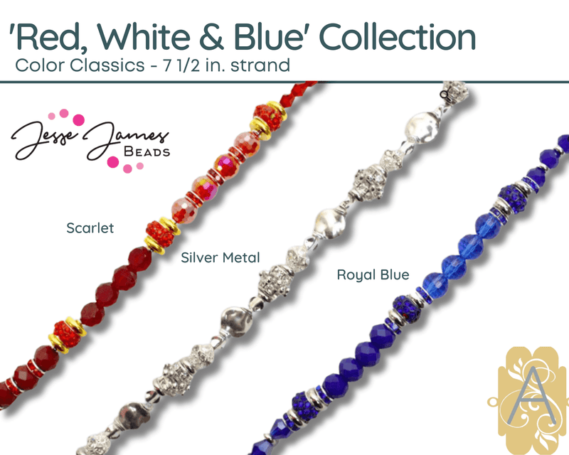 Red, White, & Blue Collection , 7 1/2in. Color Classic Bead Strands by Jesse James Beads - The Argus Collection