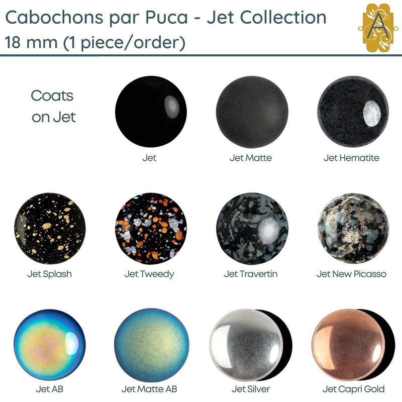 Cabochons par Puca, 18mm, Jet Collection, 11 Finishes - The Argus Collection