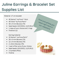 Supplies list for Juline Earrings & Bracelet Set with a bracelet on a white background.