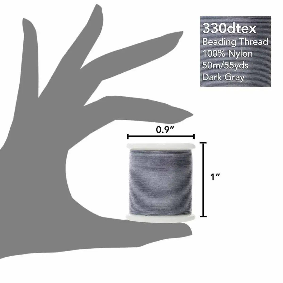 KO Beading Thread, 55 Yards, Dark Grey - The Argus Collection