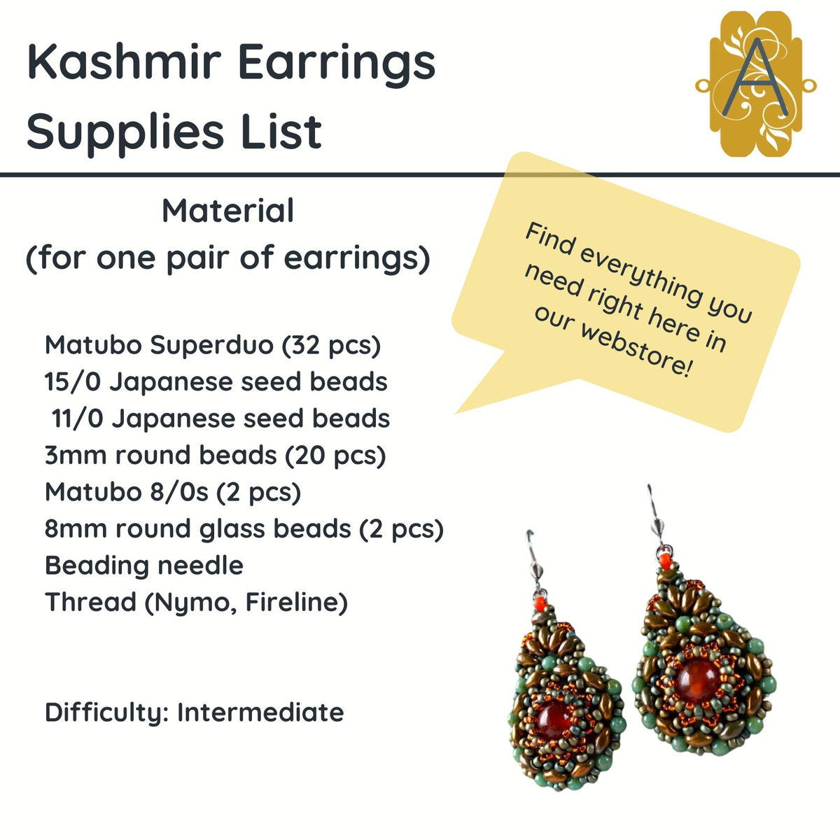 Kashmir Earrings Pattern - The Argus Collection