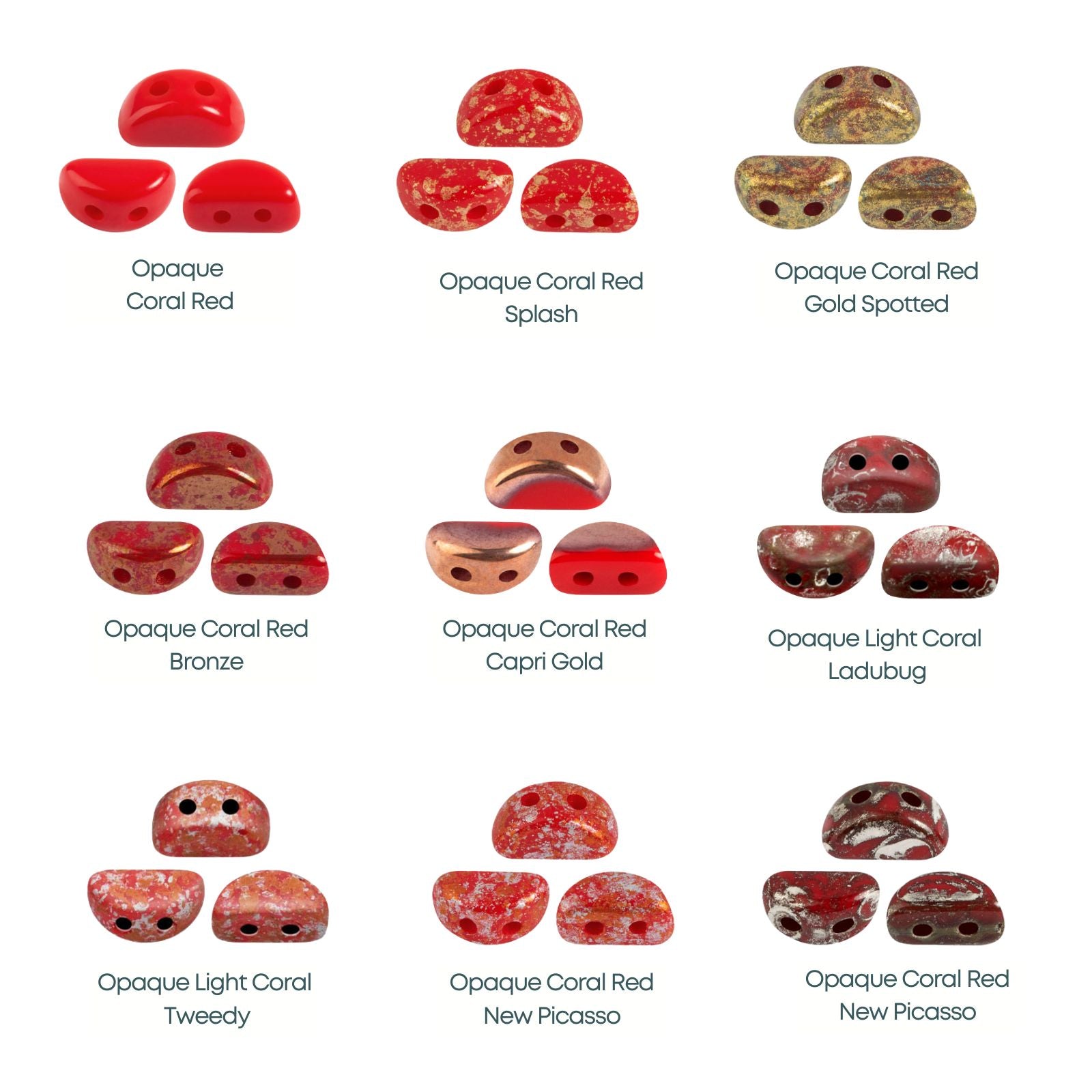 Kos Beads par Puca, Opaque Coral Red, 5g. & 20g.