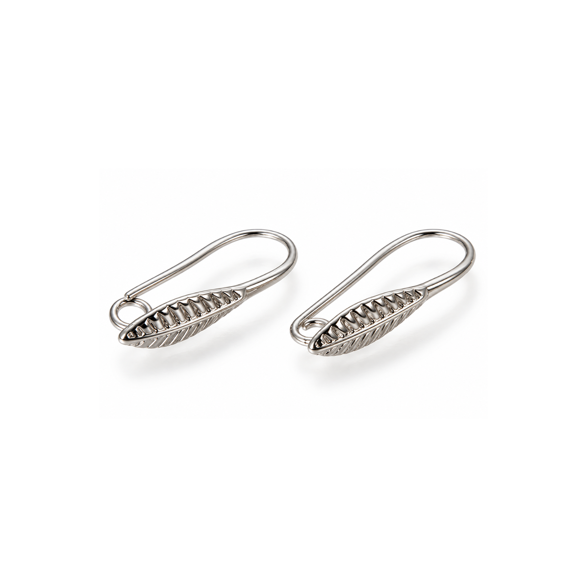Lyon 1 Leafy Earring Wires in Platinum Colour with decorative scalloped leaf detailing and open attachment loops, 2 pairs.