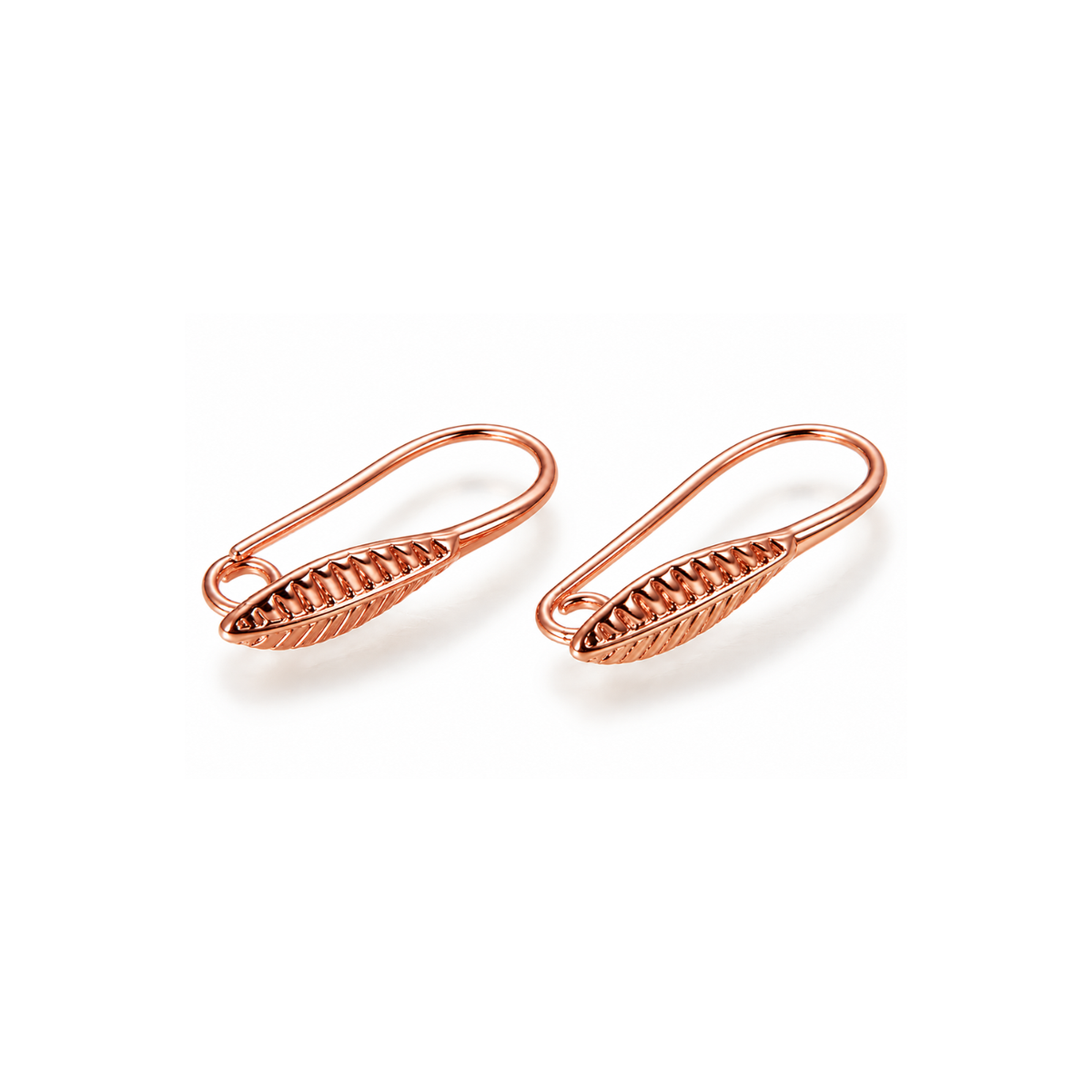 Lyon 1 Leafy Earring Wires in Rose Gold with decorative scalloped leaf detailing and open attachment loops, 2 pairs.