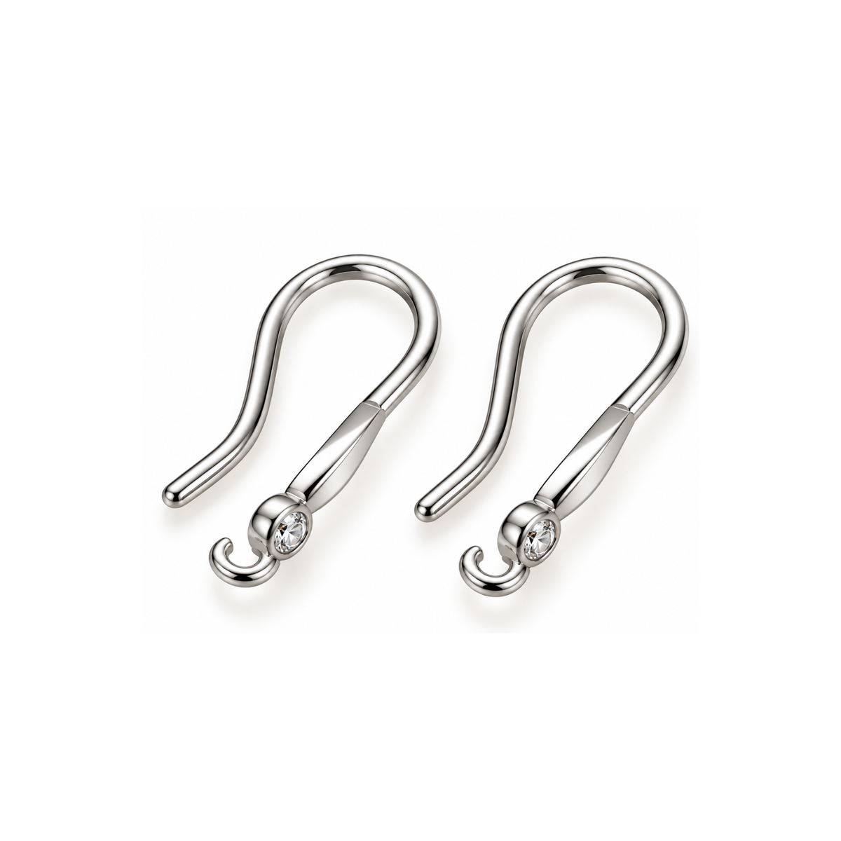 Lyon 3 Cubic Zirconia Earring Wires in Platinum Colour with clear sparkling cubic zirconia accents and open loops for attaching charms or dangles.