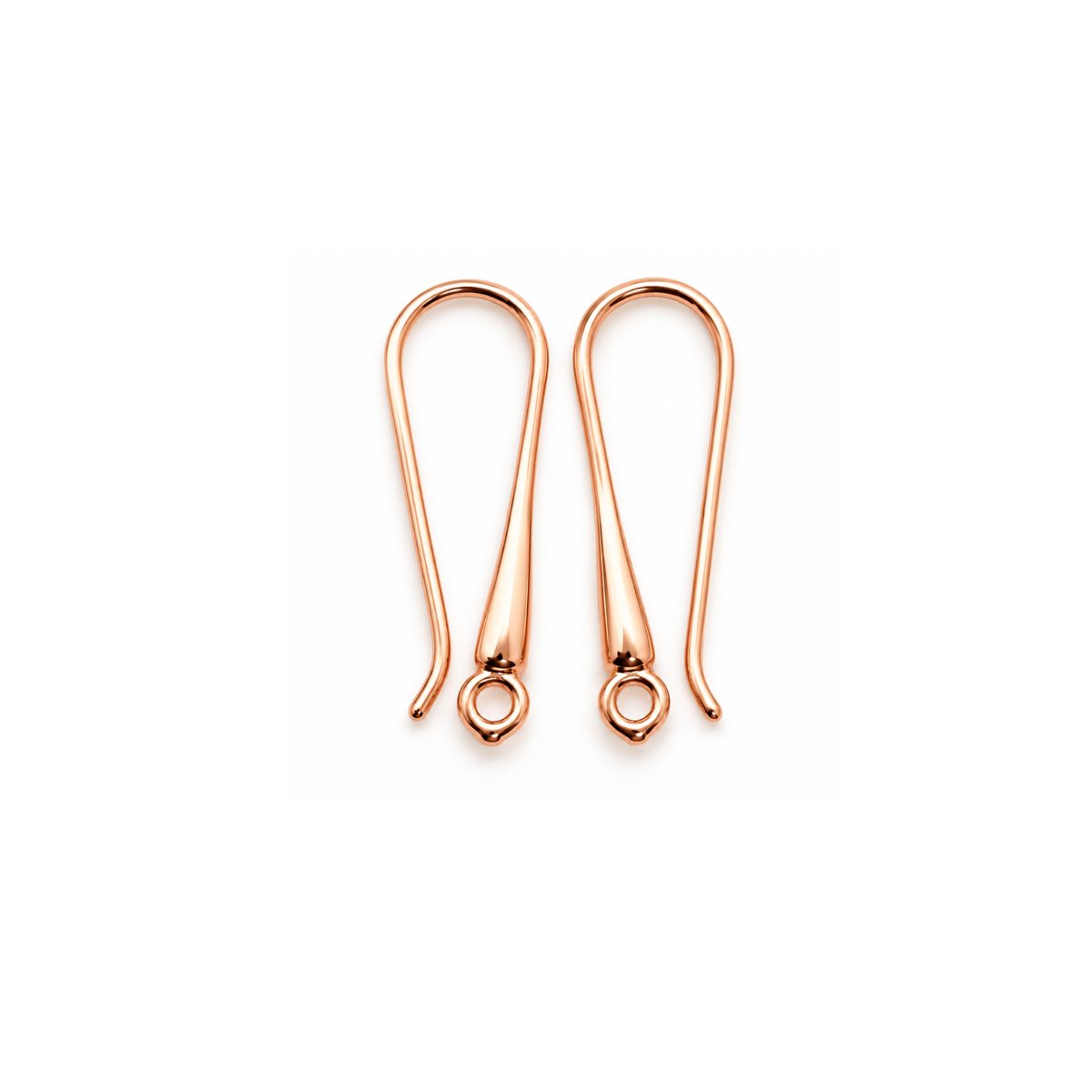 Lyon 6 Elegant Long Earring Wires in Rose Gold finish, featuring elongated hooks with flared detailing and closed loops for attaching charms and dangles.