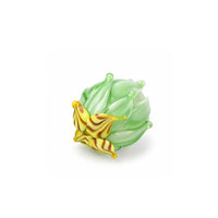 Handmade light green lampwork tulip flower bead with green leaf detail