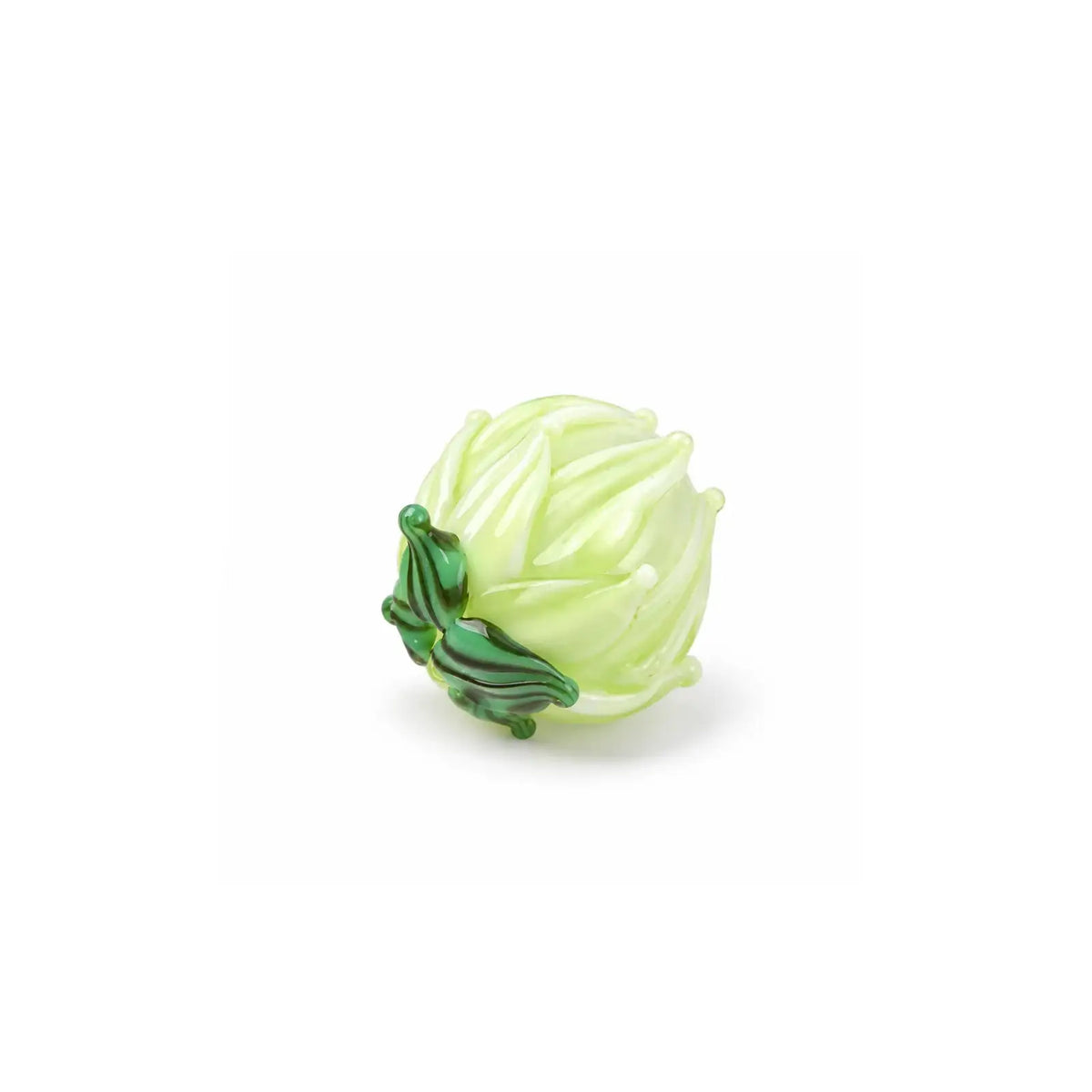 Handmade light green lampwork tulip flower bead with green leaf detail