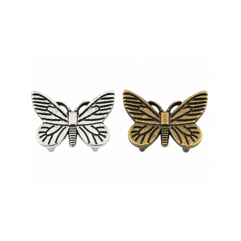 Large butterfly sliders for 10mm flat leather in Antique Silver and Antique Bronze finishes.
