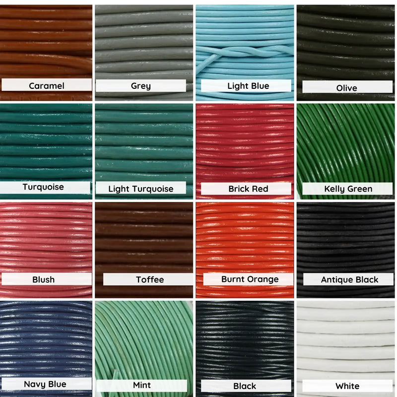 Superior Round Leather, 1.5mm, Sold by the yard, 15 Colors - The Argus Collection