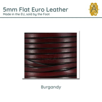 Superior Flat Euro Leather, 5mm, sold per foot , 20 Colors - The Argus Collection