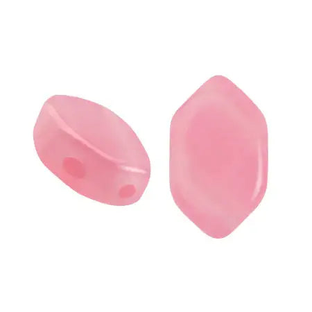 Two pink 2-hole beads on a white background