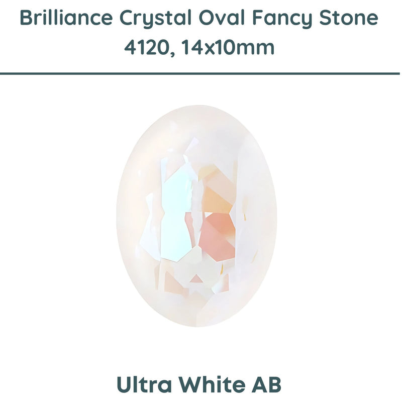 Brilliance Crystal, 4120 (14x10mm) Oval Faceted Fancy Stones, Ultra White AB - The Argus Collection