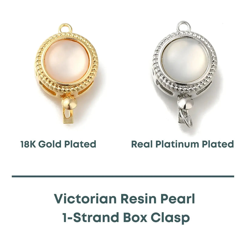 Victorian Resin Pearl 1-Strand Box Clasp, 18K Gold or Real Platinum Plate, 1 Piece - The Argus Collection