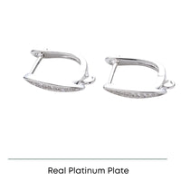 Pair of rectangular platinum-plated hoop earrings with small embedded crystals
