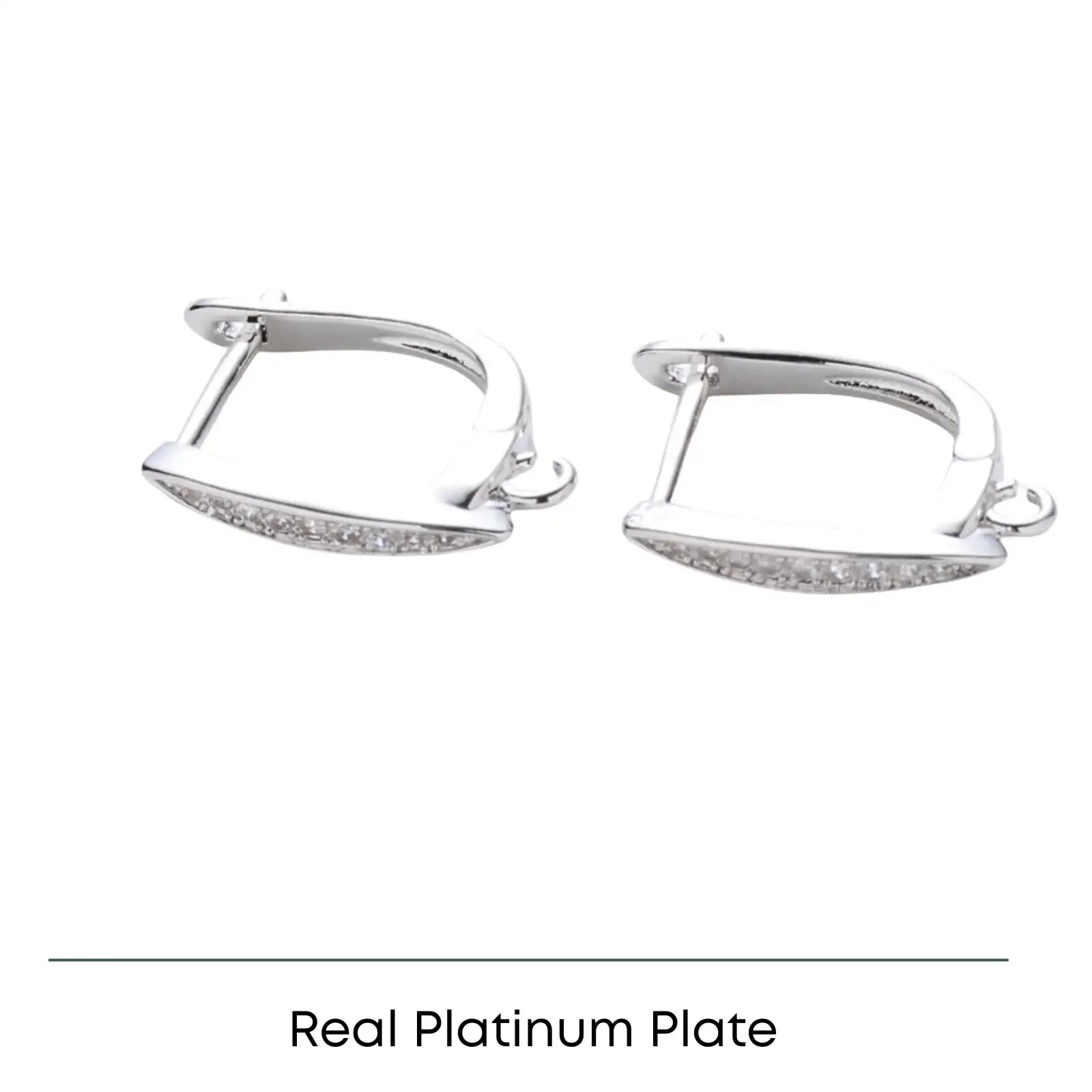 Pair of rectangular platinum-plated hoop earrings with small embedded crystals