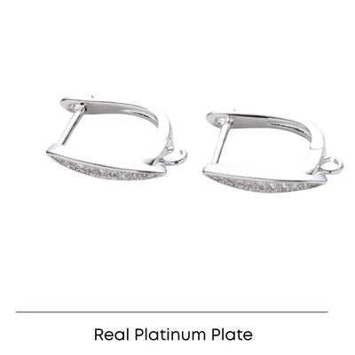Pair of rectangular platinum-plated hoop earrings with small embedded crystals