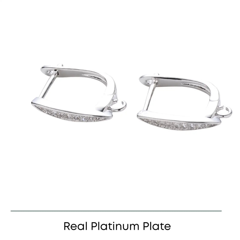 Pair of rectangular platinum-plated hoop earrings with small embedded crystals