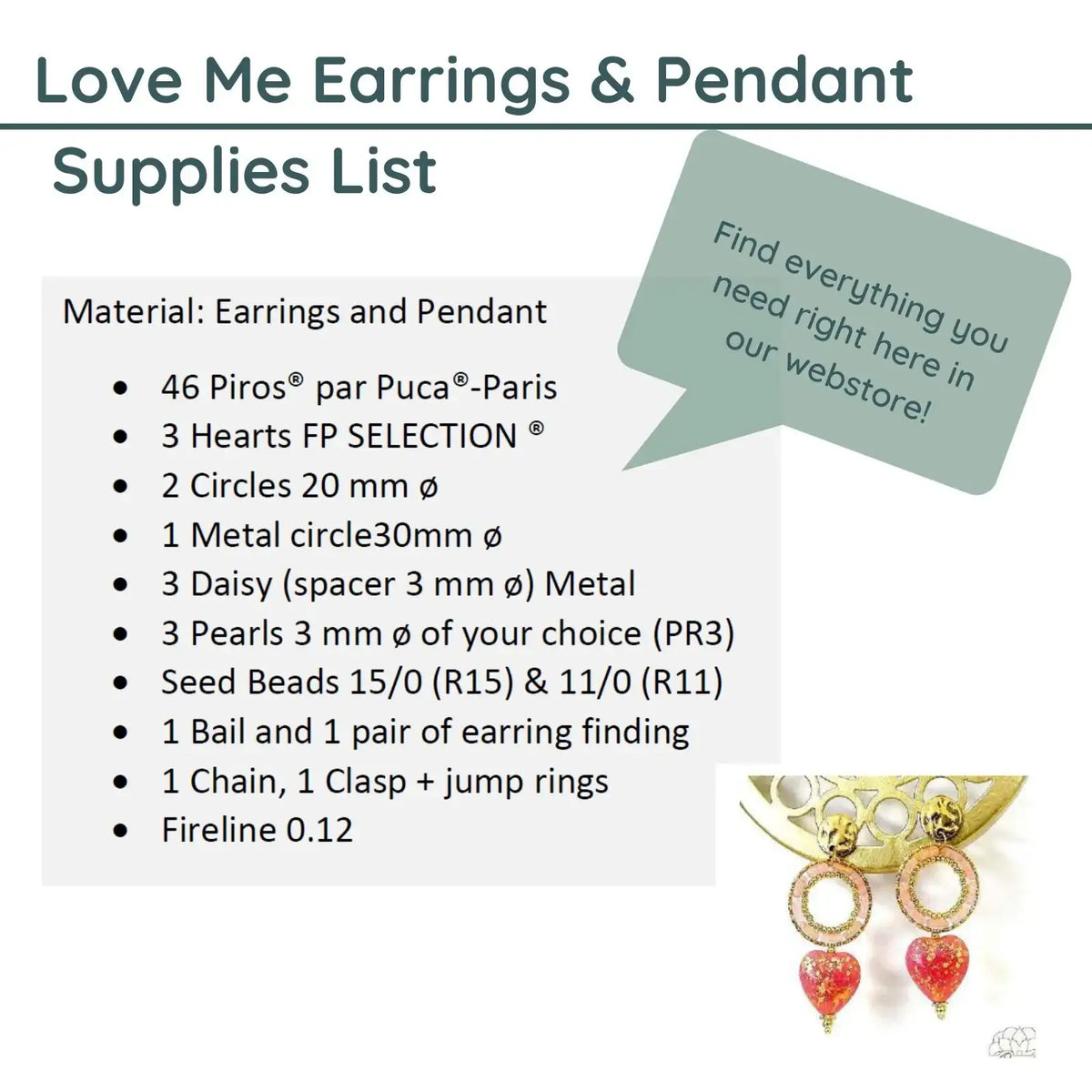 Love Me Earrings & Pendant Pattern par Puca - The Argus Collection