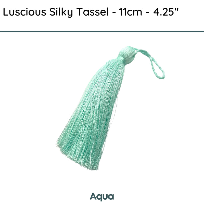 Luscious Silky Tassel, Aqua, 11cm - The Argus Collection