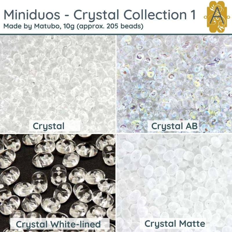 Miniduo Beads, 10g., Crystal Collection #1, 4 Finishes - The Argus Collection