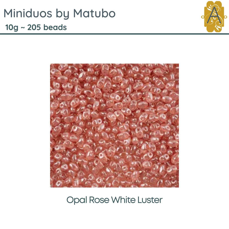 Miniduo Beads, 10g., Opal Rose White Luster - The Argus Collection