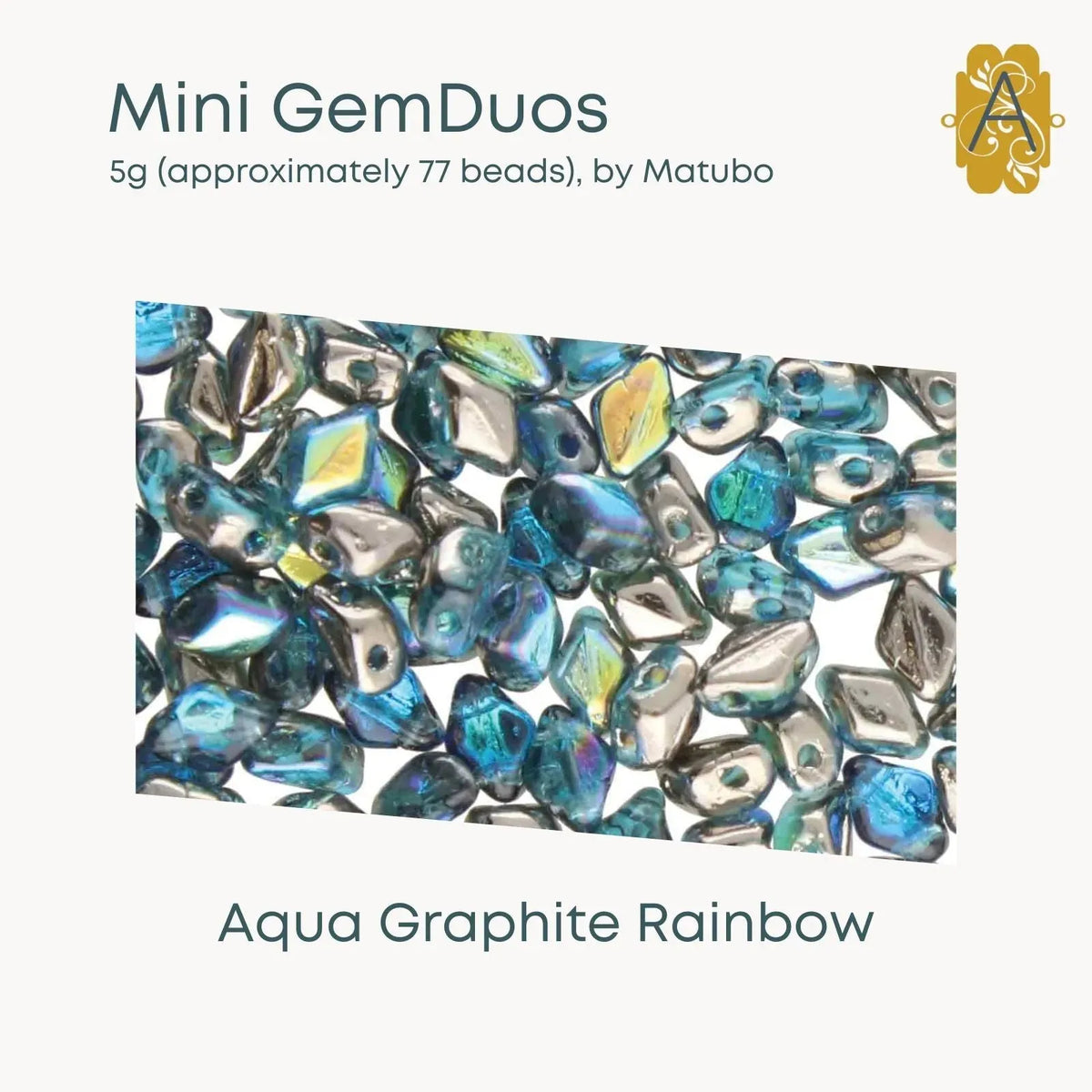 Mini Gemduo Beads, 5g., Aqua Graphite Rainbow - The Argus Collection