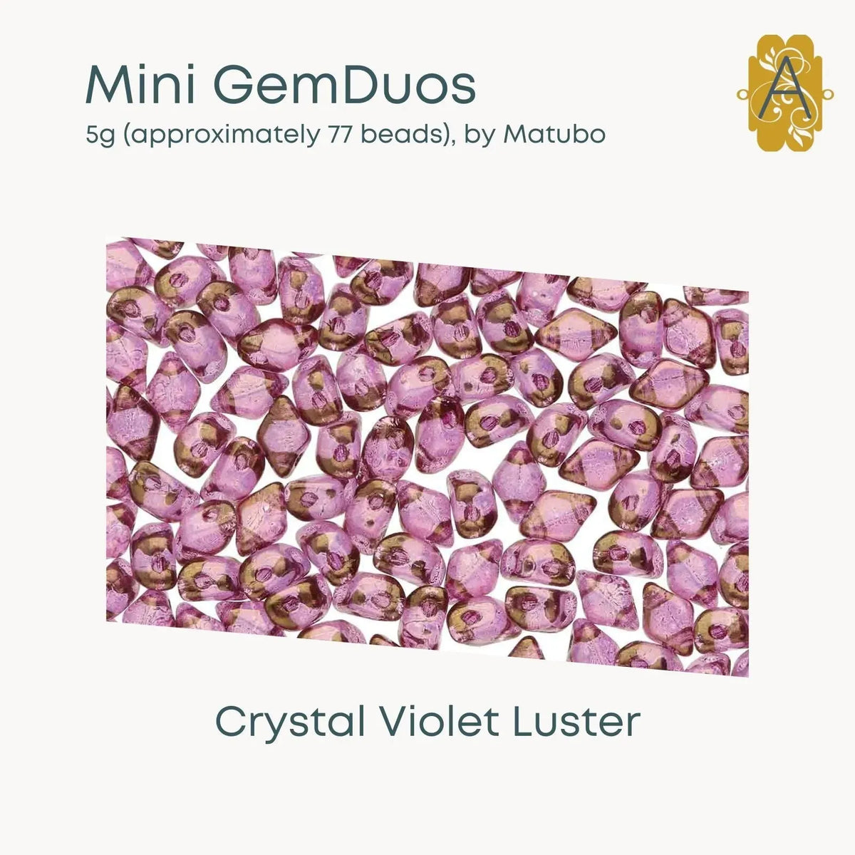 Mini Gemduo Beads, 5g., Crystal Violet Luster - The Argus Collection