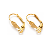 Monaco 11 gold ion-plated stainless steel leverback ear wires with decorative leaf fronts and closed attachment loops, shown as one pair