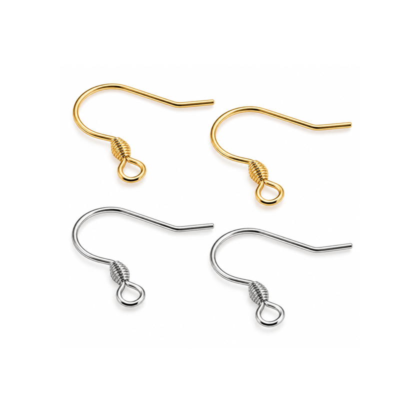 Monaco 12 stainless steel earring wires in 18K gold plated and stainless steel finishes, featuring decorative coils and attachment loops
