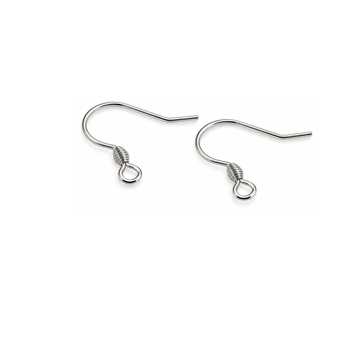Monaco 12 silver-tone 304 stainless steel earring wires with decorative coiled bases and attachment loops, shown as one pair