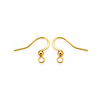 Pair of Monaco 1 gold plated 316 surgical stainless steel earring wires with curved fishhook design, decorative ball and attachment loop.