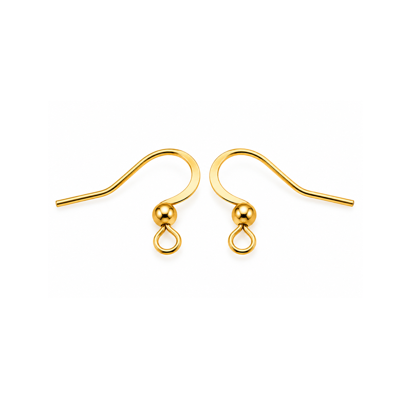 Pair of Monaco 1 gold plated 316 surgical stainless steel earring wires with curved fishhook design, decorative ball and attachment loop.
