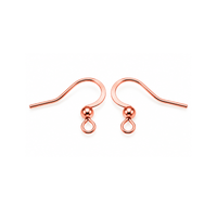 Pair of Monaco 1 rose gold finish surgical stainless steel earring wires with curved hooks, polished ball accents and small attachment loops.