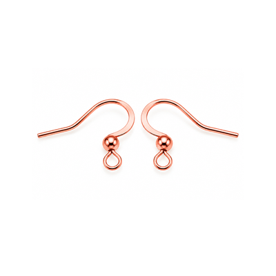 Pair of Monaco 1 rose gold finish surgical stainless steel earring wires with curved hooks, polished ball accents and small attachment loops.