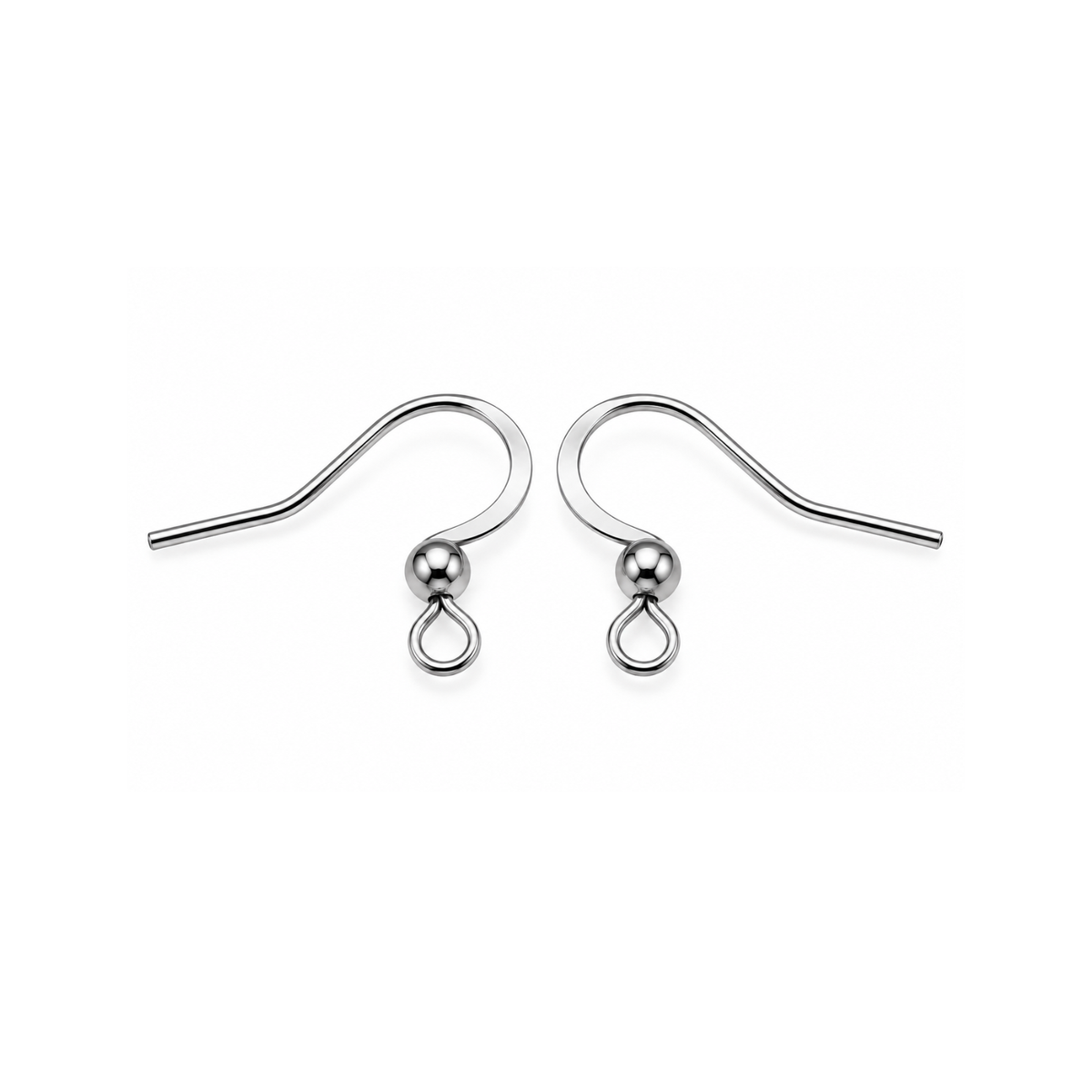 Pair of Monaco 1 silver colour 316 surgical stainless steel earring wires with smooth curved hooks, round ball accents and attachment loops.