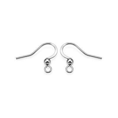 Pair of Monaco 1 silver colour 316 surgical stainless steel earring wires with smooth curved hooks, round ball accents and attachment loops.