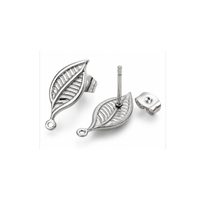 Monaco 7 stainless steel leaf earring studs showing front and back views, posts and matching butterfly earring backs