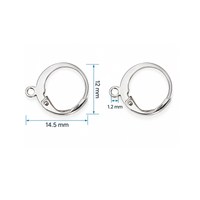 Monaco 8 silver round leverback ear wires showing 14.5 mm width, 12 mm height and 1.2 mm attachment loop measurement