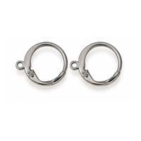 Monaco 8 nickel finish round stainless steel leverback ear wires with hinged closures and attachment loops, shown as one pair
