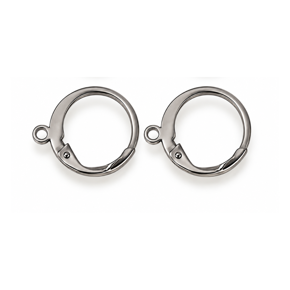 Monaco 8 nickel finish round stainless steel leverback ear wires with hinged closures and attachment loops, shown as one pair