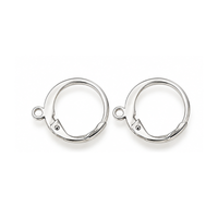 Monaco 8 silver finish round stainless steel leverback earring findings with closed attachment loops, shown as one pair