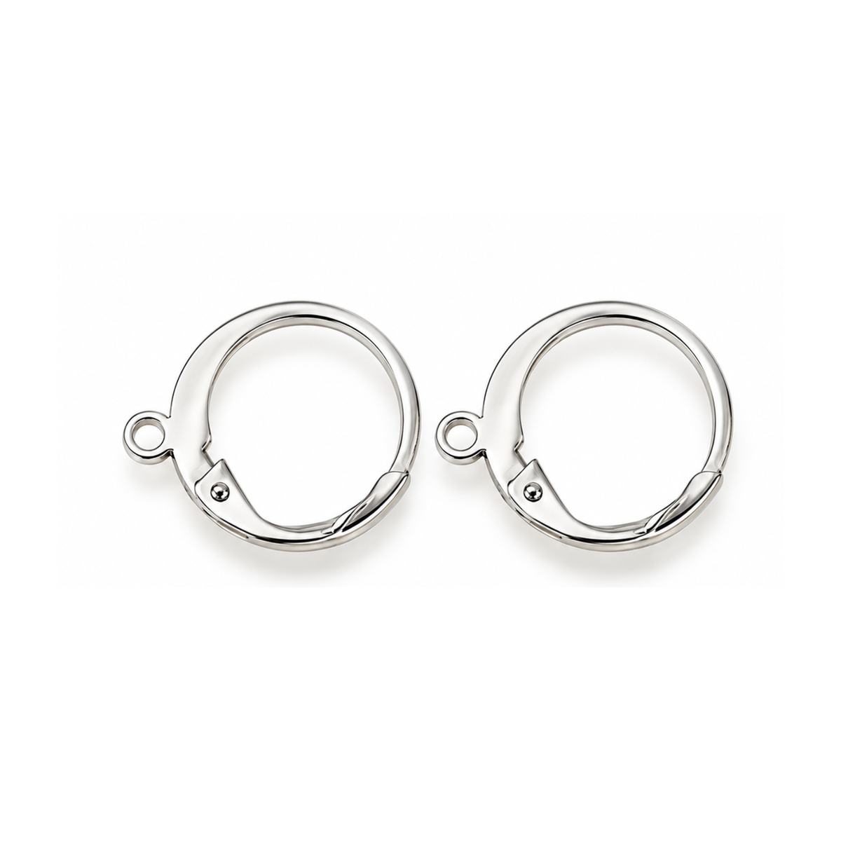 Monaco 8 silver finish round stainless steel leverback earring findings with closed attachment loops, shown as one pair