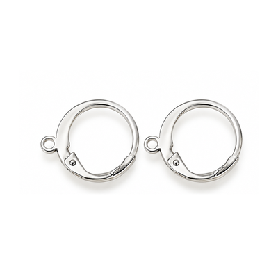 Monaco 8 silver finish round stainless steel leverback earring findings with closed attachment loops, shown as one pair
