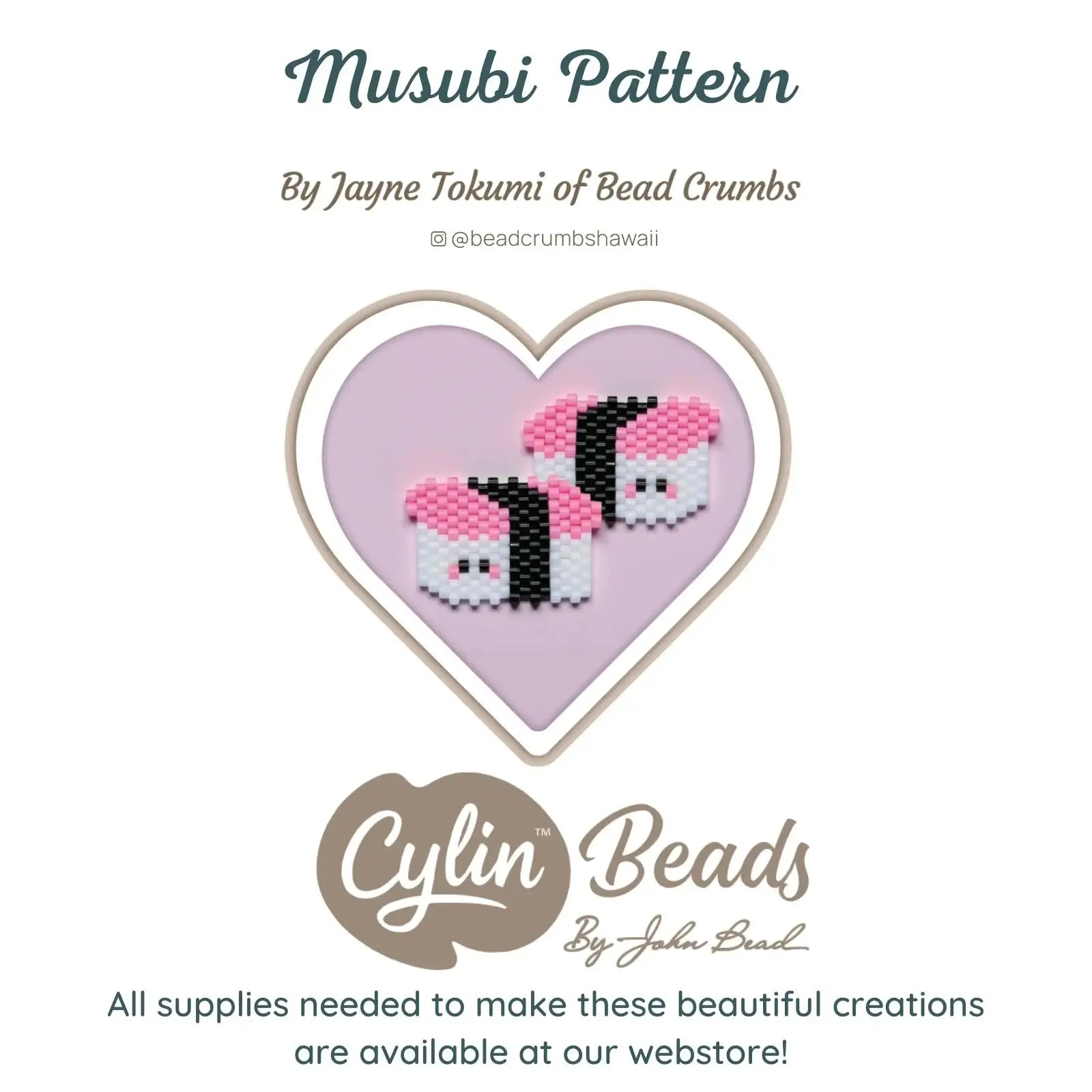 Heart-shaped design with sushi pattern and Cylin Beads branding on a white background