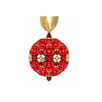 Magie de Noel Poinsettia Ornament Bead Kit featuring intricate red, ivory and gold beadwork with a gold ribbon hanger.