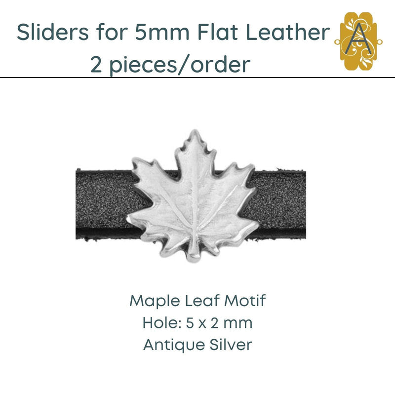 Sliders for 5mm Flat Leather or Cords, (2 Pieces) 3 Styles, 2 Finishes - The Argus Collection